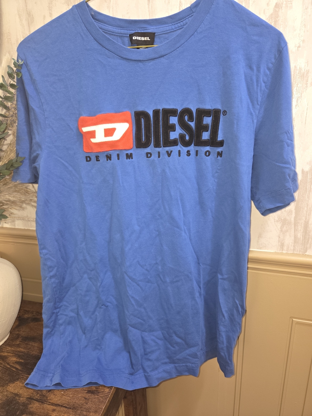 Diesel Bright Blue Short-Sleeve Tee with Red Logo